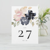 5 x 7 Romantische Navy Bloemen Trouwtafel Nummers Kaart (Staand voorkant)