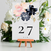 5 x 7 Romantische Navy Bloemen Trouwtafel Nummers