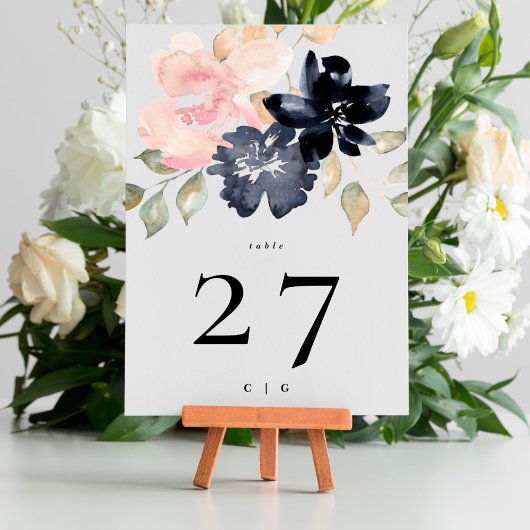 5 x 7 Romantische Navy Bloemen Trouwtafel Nummers Kaart