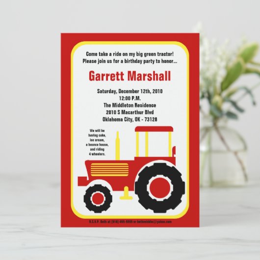 5 x 7 Rood gele Boerderij Tractor Birthday Uitnodi Kaart (Staand voorkant)