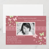 5 x 7 Roze Butterfly Foto van Birthday Party Uitno Kaart (Voorkant / Achterkant)