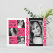 5 x 7 Roze Damask Foto Afstuderen Invitation Annou Kaart (Staand voorkant)