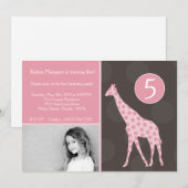 5 x 7 Roze Giraffe Foto van Birthday Party Invitat Kaart (Voorkant / Achterkant)