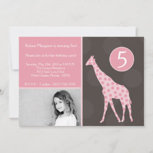 5 x 7 Roze Giraffe Foto van Birthday Party Invitat Kaart