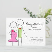 5 x 7 Roze & Groene Code Baby Shower Invitaties Kaart (Staand voorkant)