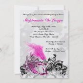 5 x 7 Roze Masquerade Sweet 16 Birthday Uitnodigin Kaart (Voorkant)