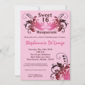 5 x 7 Roze Masquerade Sweet 16 Birthday Uitnodigin Kaart (Voorkant)