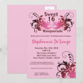 5 x 7 Roze Masquerade Sweet 16 Birthday Uitnodigin Kaart (Voorkant / Achterkant)