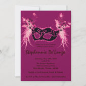 5 x 7 Roze Masquerade Sweet 16 Birthday Uitnodigin Kaart (Voorkant)