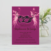 5 x 7 Roze Masquerade Sweet 16 Birthday Uitnodigin Kaart (Staand voorkant)