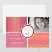 5 x 7 Roze Oranje Foto Birthday Party Invitation Kaart (Voorkant / Achterkant)
