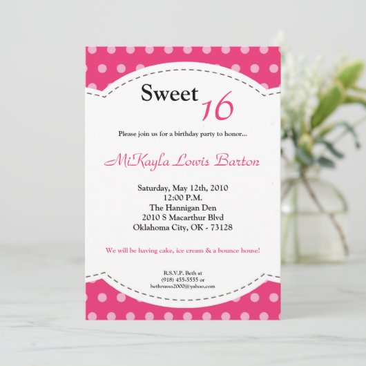 5 x 7 Roze pokadot Sweet 16 Aannodiging op zaterda Kaart (Staand voorkant)