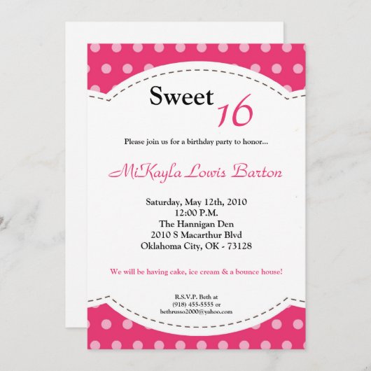 5 x 7 Roze pokadot Sweet 16 Aannodiging op zaterda Kaart (Voorkant / Achterkant)