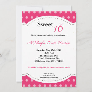5 x 7 Roze pokadot Sweet 16 Aannodiging op zaterda Kaart