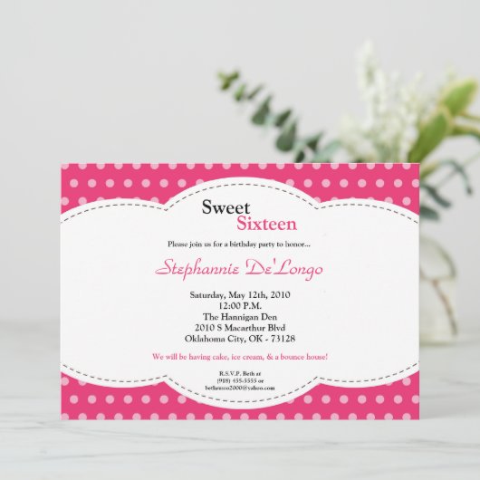 5 x 7 Roze pokadot Sweet 16 Aannodiging op zaterda Kaart (Staand voorkant)