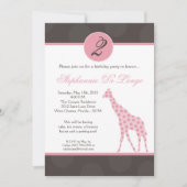 5 x 7 Roze polaire dot Giraffe Birthday Par Uitnod Kaart (Voorkant)