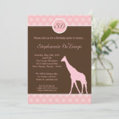 5 x 7 Roze polaire dot Giraffe Birthday Par Uitnod Kaart (Staand voorkant)