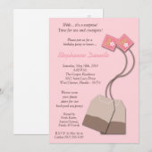 5 x 7 Roze Tea Bag Tea Party Birthday Invitation Kaart (Voorkant / Achterkant)