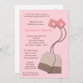 5 x 7 Roze Tea Bag Tea Party Birthday Invitation Kaart (Voorkant / Achterkant)