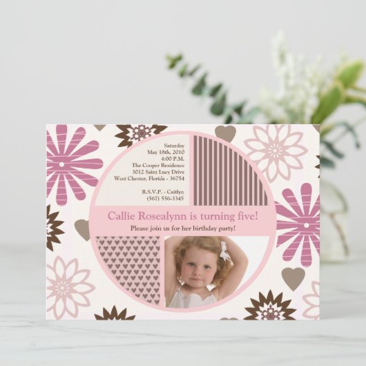 5 x 7 Roze ventilator Foto van Birthday Party - Ui Kaart (Staand voorkant)