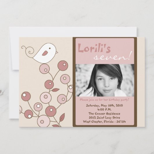 5 x 7 Roze vogelfoto Birthday Party Invitation Kaart (Voorkant)