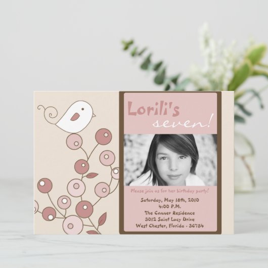 5 x 7 Roze vogelfoto Birthday Party Invitation Kaart (Staand voorkant)