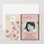 5 x 7 Roze vogelfoto Birthday Party Invitation Kaart (Voorkant / Achterkant)