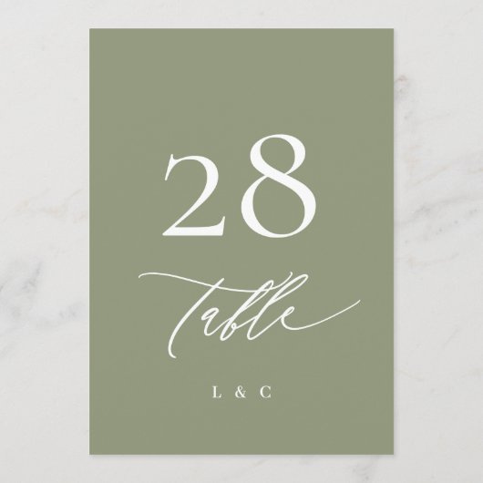 5 x 7 Sage Groen Moderne Kalligrafie Tafelnummers (Achterkant)
