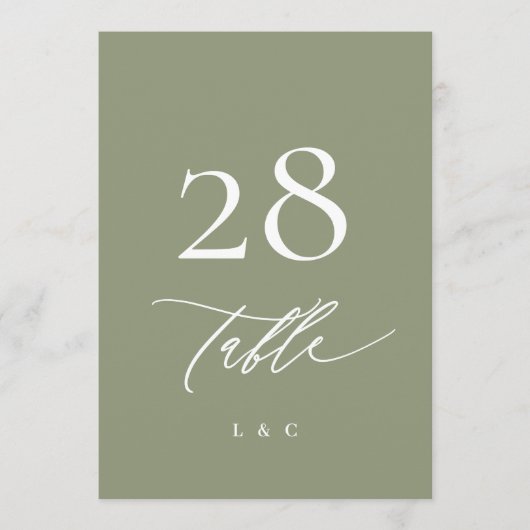 5 x 7 Sage Groen Moderne Kalligrafie Tafelnummers (Voorkant)