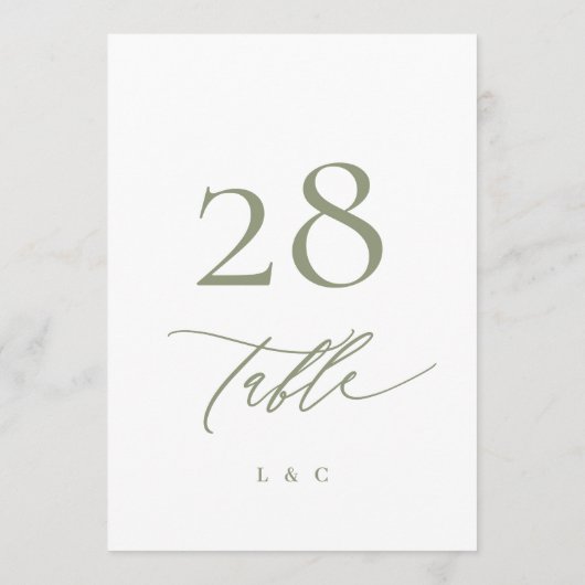 5 x 7 Sage Groen Wit Modern Bruiloft Tafelnummer (Achterkant)