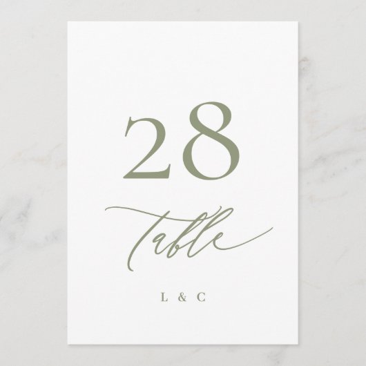 5 x 7 Sage Groen Wit Modern Bruiloft Tafelnummer (Voorkant)