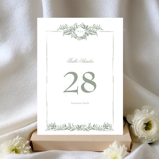 5 x 7 salie groene bladkrans ingelijst tafelnummer