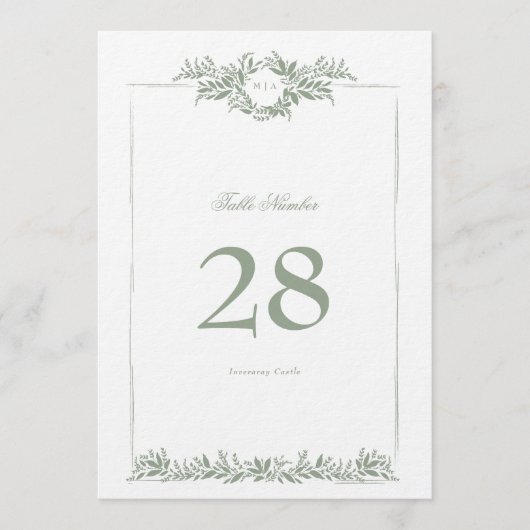 5 x 7 salie groene bladkrans ingelijst tafelnummer (Voorkant)