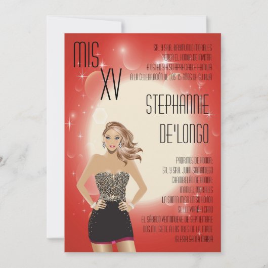 5 x 7 Sassy Blonde Quinceanera Birthday Uitnodigin Kaart (Voorkant)