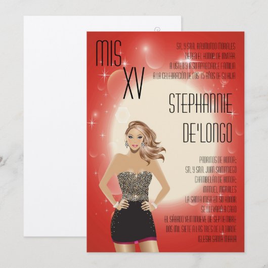 5 x 7 Sassy Blonde Quinceanera Birthday Uitnodigin Kaart (Voorkant / Achterkant)