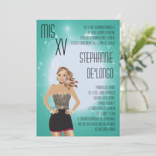 5 x 7 Sassy Blonde Quinceanera Birthday Uitnodigin Kaart (Staand voorkant)