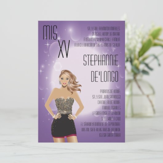 5 x 7 Sassy Blonde Quinceanera Birthday Uitnodigin Kaart (Staand voorkant)