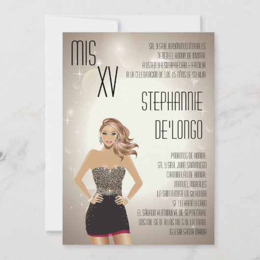 5 x 7 Sassy Blonde Quinceanera Birthday Uitnodigin Kaart (Voorkant)