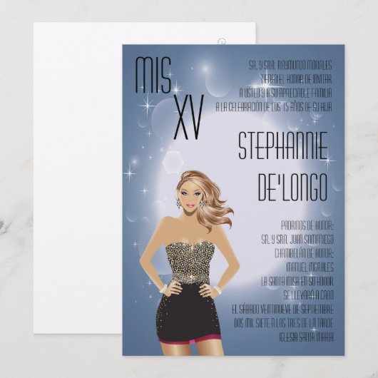 5 x 7 Sassy Blonde Quinceanera Birthday Uitnodigin Kaart (Voorkant / Achterkant)