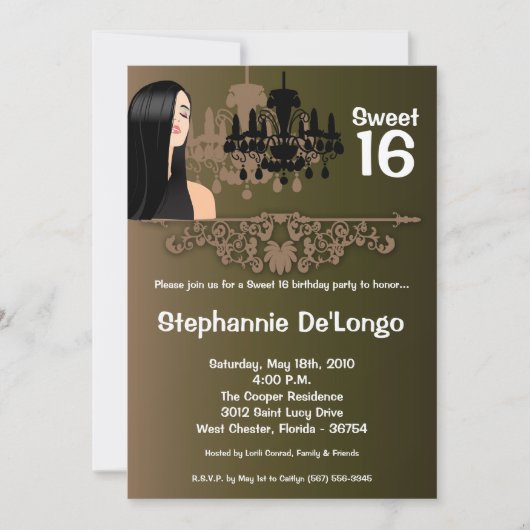 5 x 7 Sassy Girl Sweet 16 Birthday Invitation Kaart (Voorkant)