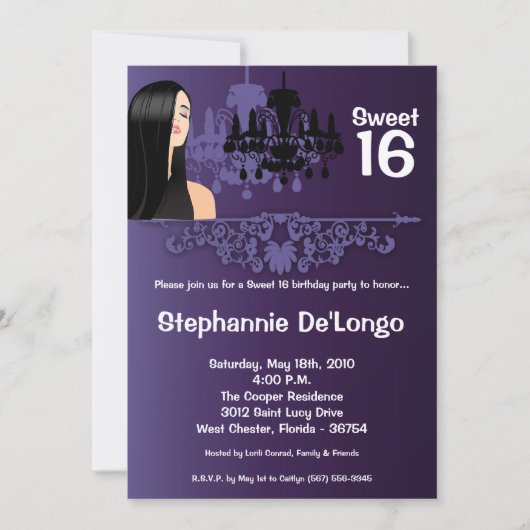 5 x 7 Sassy Girl Sweet 16 Birthday Invitation Kaart (Voorkant)