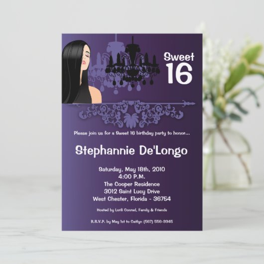 5 x 7 Sassy Girl Sweet 16 Birthday Invitation Kaart (Staand voorkant)
