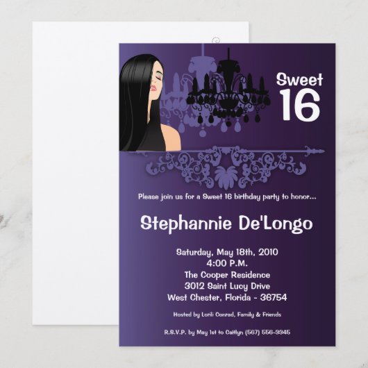 5 x 7 Sassy Girl Sweet 16 Birthday Invitation Kaart (Voorkant / Achterkant)