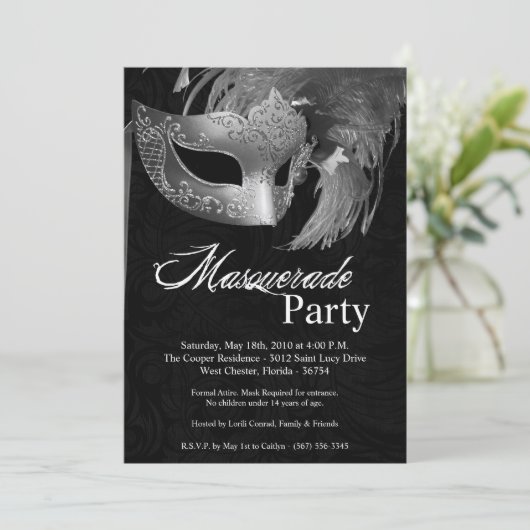 5 x 7 Silver Masquerade Sweet 16 Birthday Uitnodig Kaart (Staand voorkant)