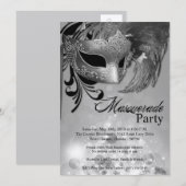 5 x 7 Silver Masquerade Sweet 16 Birthday Uitnodig Kaart (Voorkant / Achterkant)