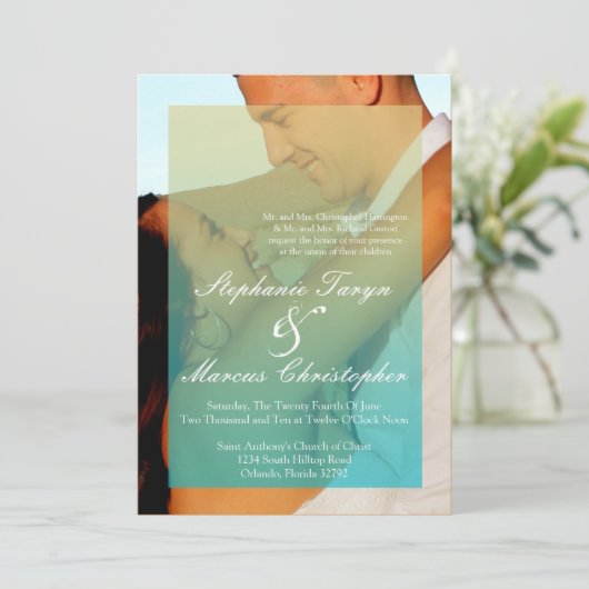 5 x 7 Sunset Fade Blauwgroen Blue Tan Wedding Invi Kaart (Staand voorkant)