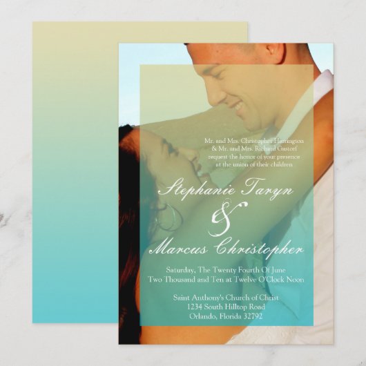 5 x 7 Sunset Fade Blauwgroen Blue Tan Wedding Invi Kaart (Voorkant / Achterkant)