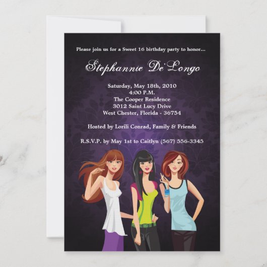 5 x 7 Tieners Teen Sweet 16 Birthday Invitation Kaart (Voorkant)