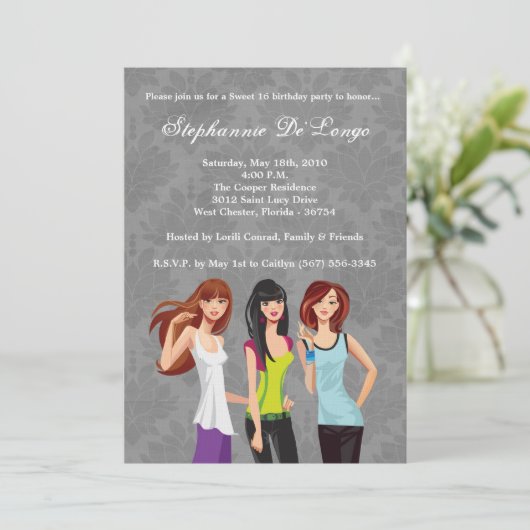 5 x 7 Tieners Teen Sweet 16 Birthday Invitation Kaart (Staand voorkant)