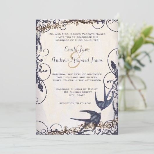 5 x 7  Tortelduifjes huwelijksuitnodigingen Kaart (Staand voorkant)